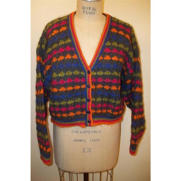 Mexx Gray & Multi-colored Mohair Blend Button Front Cropped Cardigan Sweater M - Picture 2 of 8